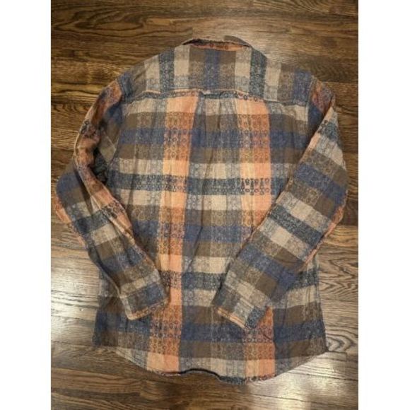Carbon 2 Cobalt Shirt Mens Large Orange Blue Plaid Textured Pocket Button Casual - Picture 5 of 5